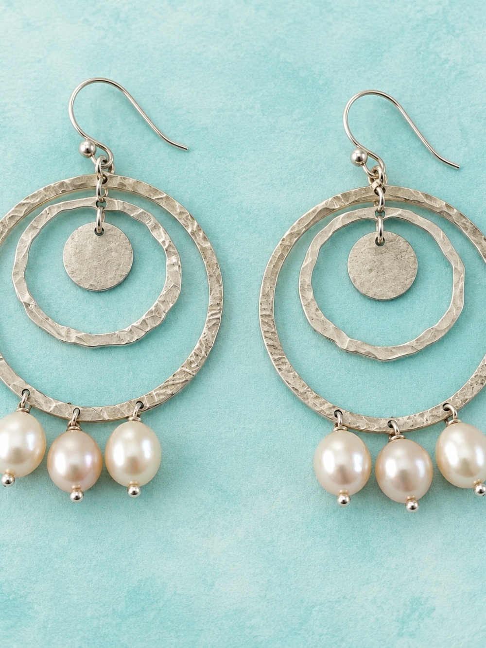 Silpada .925 Sterling SilverHammered Silver Hoop Earrings with Ivory Pearl Drops